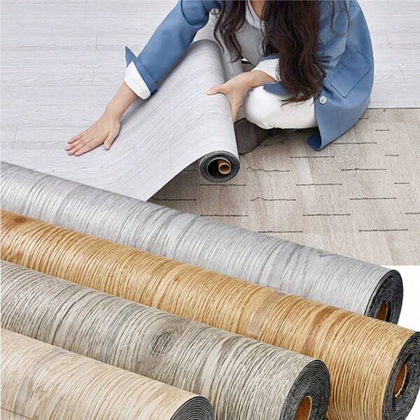 1 Roll 40X300CM Wide Vinyl Flooring Roll Self-Adhesive, Wood Grain Floor Tiles Peel And Stick Floor Stickers Durable Easy Install For Bathroom&Kitchen