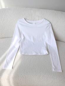 Ribbed Long Sleeve Top For Women, Slim Fit, Spring/Summer New Sportswear, Good Drape, Fashionable Soft & Breathable - White - View 8
