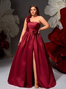 VIPGIRL Rochie de seară vișinie cu imprimeu floral, mărime mare, design cu crăpături, potrivită pentru ocazii formale precum baluri, nunți, gale, concursuri de rochii, cocktailuri, domnișoare de onoare, covor roșu - Rochie maxi elegantă, linie A - Burgundia - Vizualizare 5
