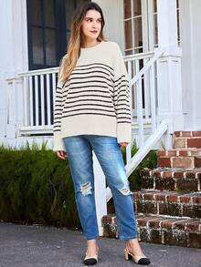 Women's Oversized Sweaters Fuzzy Chunky Warm Pullover Sweater/Vacation Outfits Women/Valentine Outfits For Women - Stripes White - 查看 2