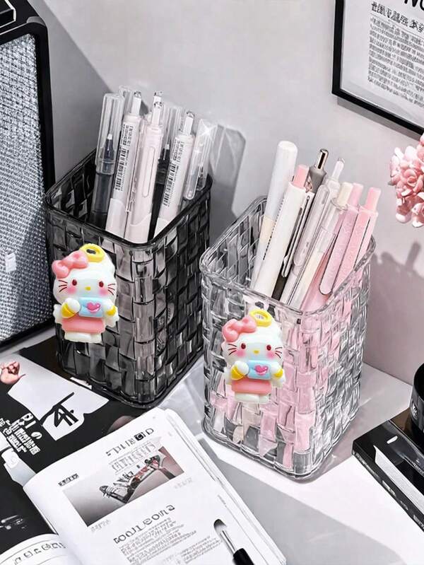 Sanrio 1 PIEZA Soporte para bolígrafos con lazo de Hello Kitty, almacenamiento de baño, en dos colores. Organizador de escritorio de acrílico transparente - Soportes para bolígrafos y cajas de almacenamiento, artículos de primera necesidad para oficinas, baños y dormitorios