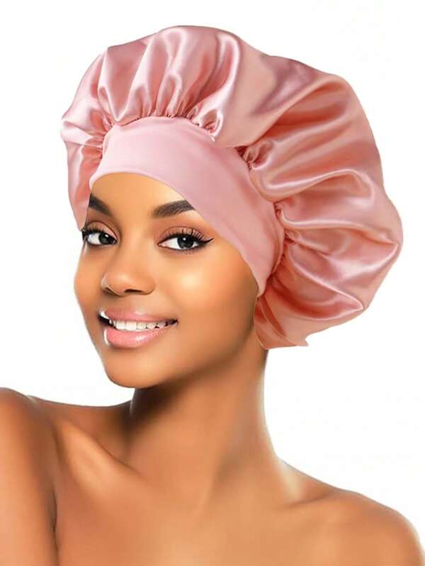 1/2 piezas Gorro de seda para dormir, gorros de satén, gorro de dormir con banda elástica suave, envoltura de cabello de seda para cabello rizado (Negro y Rosa) Gorro de satén - Gorro - Gorro de satén