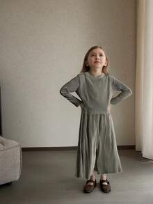 2 pezzi/Set Completo di top a costine e pantaloni a zampa per ragazze, Primavera/Autunno, Top a maniche lunghe + Pantaloni a zampa larga, adatto per attività casual all'aperto - Caffè Marrone - Visualizzare 3