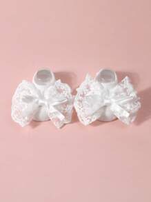 1 Conjunto Meias e Faixa de Cabeça para Bebês Recém-Nascidos, Faixa de Cabeça com Laço de Renda e 1 Par de Meias Antiderrapantes para Crianças Pequenas