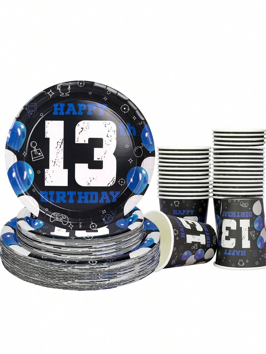 10 Stücke 13. Geburtstag Dekorationen für Jungen Blau Schwarz 13. Geburtstag Party Teller Becher offizielles Teenager 13 Geschirr für Teenager Jungen Glücklicher 13 Jahre alter Party Zubehör