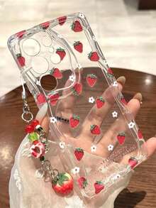 奶油纹理波浪边亮面草莓彩绘防摔手机壳,配有手工串珠草莓吊坠,适用于 16/11/16pro/16plus/16promax/16e/15Promax/13/14/12/XS/XR/7G/8P、Galaxy 11/12Pro/12/12X/13Pro/14Pro/15Pro/、Redmi 10/9/Note9/12c/Note11pro/Note8Pro - 彩色 - 查看 4