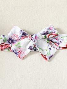 Conjunto de 3 piezas para bebé niña: body de color sólido con letras, pantalones florales y diadema - Morado - Ver 6