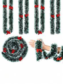 1pc 6.6ft Christmas Garlands, Dark Green Frost Tip Metal Garlands With Red Bows For Christmas Trees And Indoor And Outdoor Decorations, Perfect For Holiday, Wedding And Party Decorations, Home Decorations, Room Decorations Christmas Decorations Winter