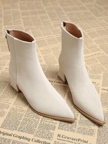 2025秋季新款优雅简约米色短靴，女士粗跟尖头高跟鞋，踝靴，秋冬季百搭时尚踝靴 - 米色 - 查看 3