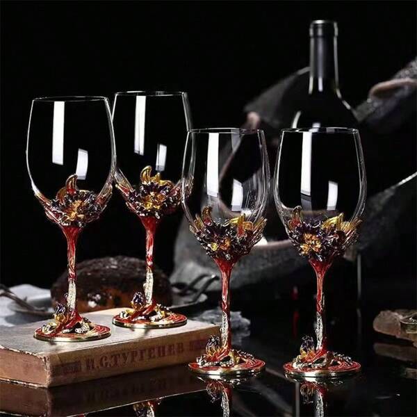 Copa de vino/Flauta de champán con tallo de metal esmaltado tallado, exquisita y elegante, de alta gama, hecha a medida, para entretenimiento en el hogar, recepciones de negocios, fiestas, bodas, regalos para aniversarios de pareja, artesanía a mano, vale la pena, con un impacto visual único y lujoso (producto hecho a mano, cantidad limitada, por favor siga)'