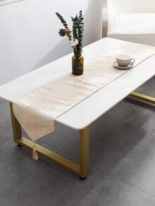 1pc Grey Meteor Shower Striped Pattern Tablecloth, Polyester High-Density Jacquard Weaving, Tassel Fringe, Suitable For Home Kitchen, Dining Room, Hotel, Bar, Coffee Shop, Outdoor Garden, Holiday Party Decoration