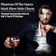 2pcs Half Face Masquerade Set] Phantom Of The Opera Style Men's Masquerade Set - Half Face Mask And Bowknot , Perfect For Halloween, Carnival, Balls And Costume Parties - Multicolor - View 5