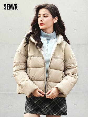 SEMIR Damjacka med huva och fuskpälskant 2024, överdimensionerad vinterjacka i streetwear-stil