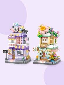 LOZ 女孩街景积木拼图冰淇淋店模型玩具适合作为生日礼物送女孩房间装饰圣诞礼物彩块彩色积木 - 米色 - 查看 11