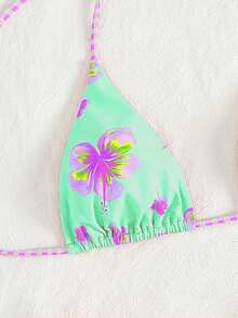 PEPPERMOLLY Women's Sexy Floral Print Halter Neck 2 Pieces Bikini Set, Summer Beach - Green - View 4