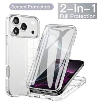 Hadaasi 1pc Transparent Shell Membrane 360 Degree Full Coverage TPU+PC 2-In-1 Acrylic Double-Sided Anti-Fall Silicone Protective Case, Compatible With Apple 17 Pro/17 Pro Max/17 Air/17/16 Pro/16 Pro Max/16 Plus/16/16E And Galaxy S25 FE/S25 Ultra/S25 Plus/S25/S25 Edge/S24 Ultra/S24 Plus/S24/A56/A36/A26/A07/A17/A55/A35/A25/A15/A24/A34/A14/A16/A06/A05S