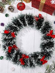 1pc 6.6ft Christmas Garlands, Dark Green Frost Tip Metal Garlands With Red Bows For Christmas Trees And Indoor And Outdoor Decorations, Perfect For Holiday, Wedding And Party Decorations, Home Decorations, Room Decorations Christmas Decorations Winter