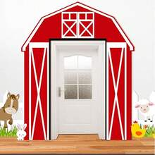 3pcs Farm Animal Theme Party Decorations, Red & Pink Barn Door Banners, Barn Door Backdrop, Farm Birthday Party Supplies, Suitable For Baby Shower, Family Gathering, Christmas Party - Multicolor - View 7