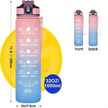 1000ml/33.8oz Gradient Color Straw Water Bottle With Time Scale - Large Capacity, Portable For Travel, Sports, Fitness, And Home Use - Green Pink Gradient - View 6