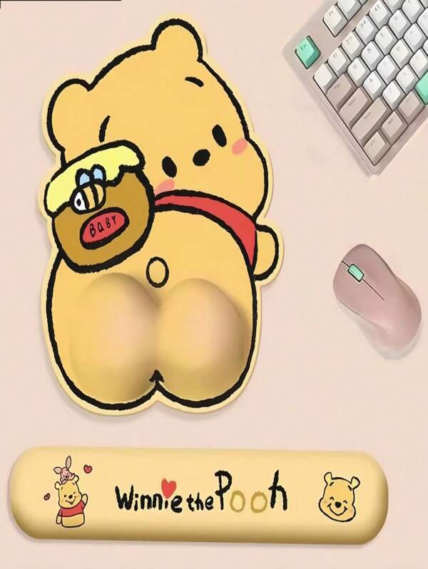 Disney 1pc Disney Official Licensed Cartoon Winnie The Pooh Mouse Pad With Wrist Rest, Cute Computer Office Keyboard Hand Pad To Relieve Wrist Pressure, Suitable For Office Workers