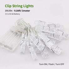 1 pieza Luces de cuerda con pinzas para fotos con pilas, luces de hadas LED de 10/20 clips, luces de cuerda LED de 1,5 m/3 m para colgar tarjetas de fotos en las paredes del dormitorio para decoraciones navideñas, de jardín, de Acción de Gracias, de boda, fiestas y decoración del hogar