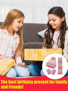 Set de 4 piezas de gorro de punto, guantes y bufanda de invierno con pompones para niños, gorro de bebé de color degradado de polar grueso con una sola bola, conjunto de bufanda con capucha de punto para niñas/niños - Multicolor - Ver 6