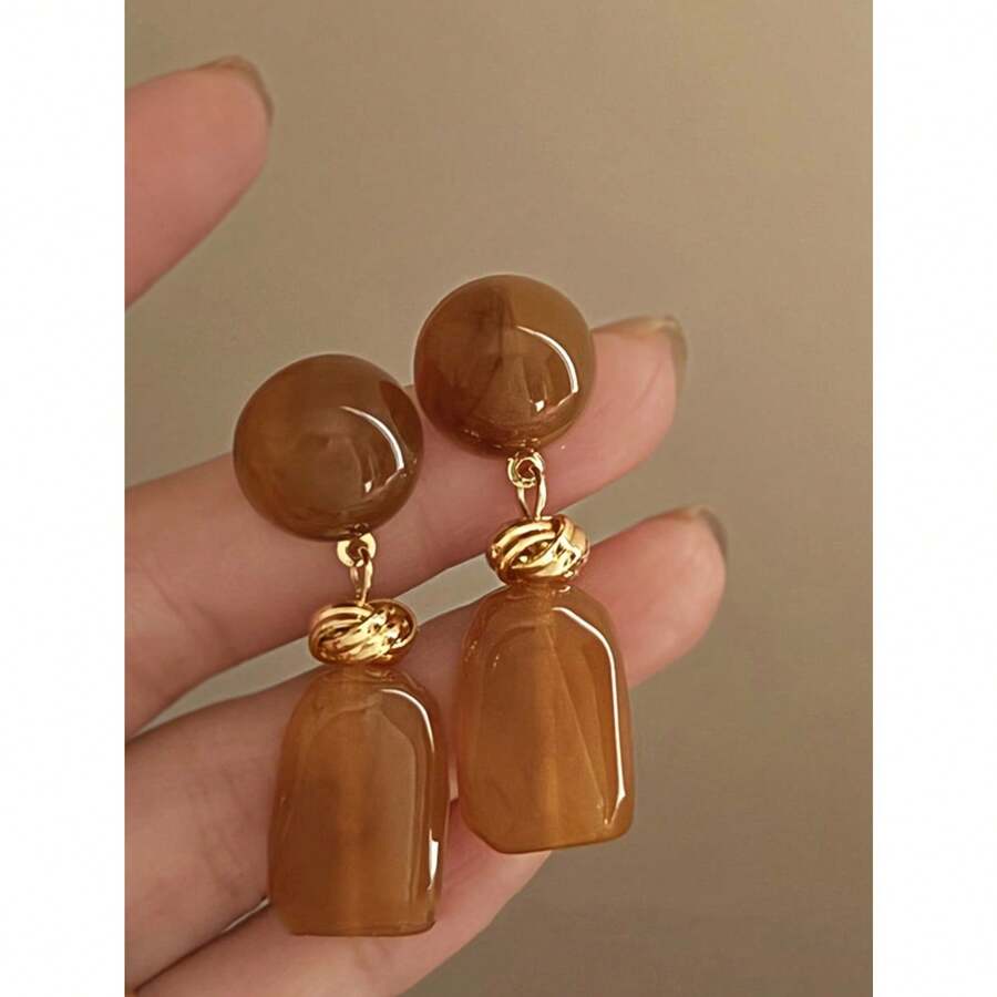 Resin Irregular Earrings Women's Daily Versatile Temperament Earrings Earrings - màu nâu - Xem 1