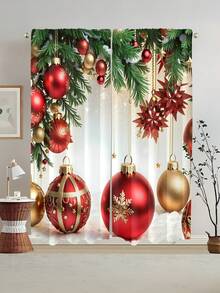 Christmas 2-Pcs Room Curtains, Polyester Living Room Curtains, Bedroom Blackout Curtains, Bedroom Decor Home, House Bedroom Wedding Decor Style, Blackout Curtains Without Drilling, Home Decor, Kitchen Curtain Set, Baby Room Decorative Door Curtains, Universal For Home Office, Suitable For Christmas, New Year Gift, Valentine's Day, Birthday Party, Wedding, Home, Daily, Anniversary, Thanksgiving, Mother's Day, Theme Party  Christmas Decor  Christmas Decorations Christmas Decoration