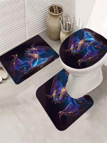 4pcs Purple Dragon Shower Curtain Sets With Rugs, Purple Dragon Bathroom Shower Curtain Set With Rugs, Toilet Lid Cover And Bath Mat, Modern Bathroom Decor With Bath Mats And 12 Plastic Hooks - Nhiều màu - Xem 9