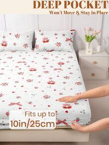1 pieza Sábana ajustable, Ropa de cama elegante y femenina con estampado de cerezas, Protector de colchón, Cubrecama, Sábanas, Textil para el hogar acogedor, Piel amigable, Blanco, Protector de colchón transpirable y anti-pelusas, Decoración del hogar, Cubrecama decorativo para dormitorio, Se ajusta a todos los tamaños de cama - Individual, Doble, Queen, King, Apto para todas las estaciones, Lavable a máquina