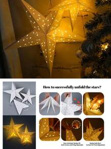 1/3pcs Foldable Hanging LED Starlight Lamps, Star & Moon Paper Lanterns, Suitable For Room Decor, Party, Christmas Decoration - Star - View 3