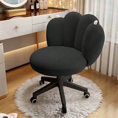 Adorable Cat Paw Vanity Chair With Teddy Fleece, Armless Plush Seat Makeup Chair With Wheels, Height Adjustable Mid-Back Computer Task Chairs For Bedroom