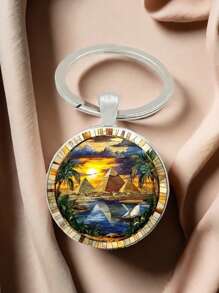 1pc Egyptian Pyramid Sunset Pattern Keychain, Bag Charm, Car Pendant, Home Decor, Anniversary, Holiday Gift, Halloween, Christmas, Thanksgiving Gift For Friends And Family Bag Lanyards With Id Holder Car Accessories Bag Charms