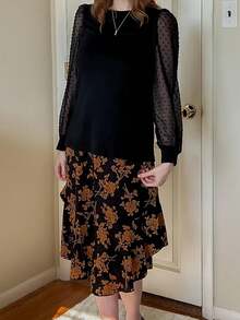 tooluck Long Sleeve Shirts For Women Tops Tunic Fall Crew Neck Clothes Black - 黑色 - 查看 4