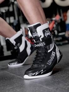 TACHUAN 1 Pair Men's High-Top Professional Boxing Shoes, Wrestling Training Boots, Muay Thai Kickboxing Shoes, Fitness Martial Arts Sneakers - Black - View 2