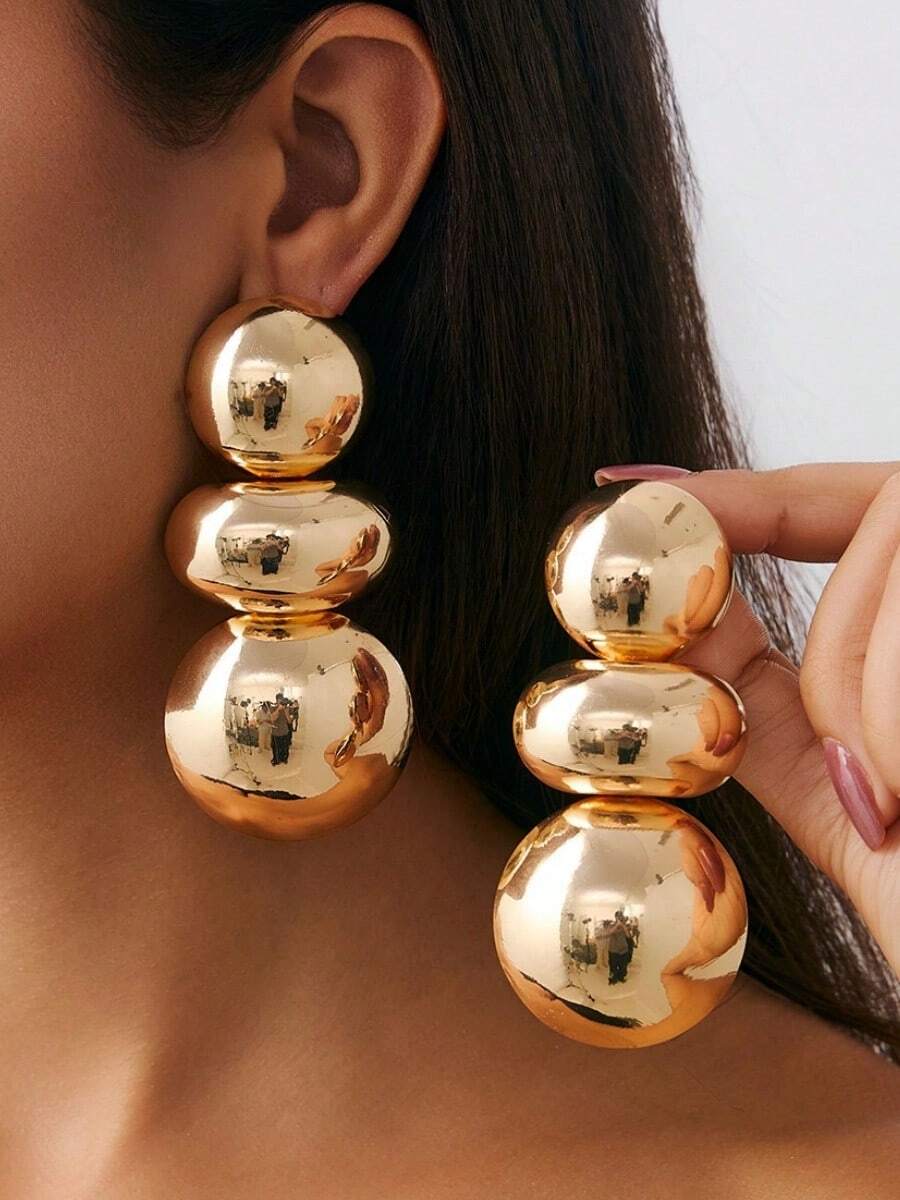 One Pair Of Fation Stud Earrings Clear Surface Chunky Jewelry - Gold - View 1