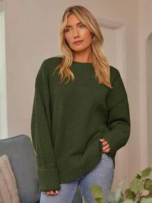 Women's Oversized Sweaters Fuzzy Chunky Warm Pullover Sweater - Army Green - View 4