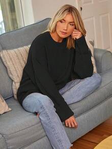 Women's Oversized Sweaters Fuzzy Chunky Warm Pullover Sweater - 黑色 - 查看 2