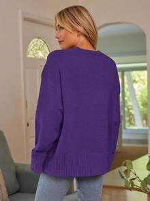 Women's Oversized Sweaters Fuzzy Chunky Warm Pullover Sweater - 紫色 - 查看 5