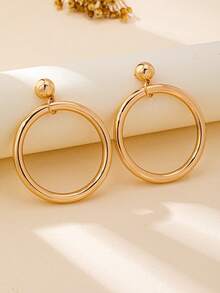 1 Pair Fashionable Geometric Metal Hoop Earrings - Yellow Gold - View 8