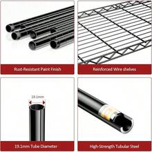 IZEUK 3 Tier Shelf, Heavy Duty Steel Wire Shelving Unit For Home, Kitchen, Laundry Room Organization, Office Storage Rack (17.7" W X 11.8" D X 26.3" H, 450LBS, Chrome) - màu đen - Xem 5