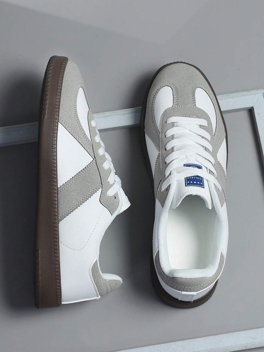 Grey Retro Men's Casual Shoes, Lightweight Soft Sole Sneakers, Round Toe Lace-Up Flat Shoes For Men