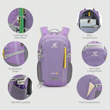 SKYSPER - Mochila de senderismo pequeña, 20 L, ligera, mochila de viaje, senderismo, para mujeres y hombres - Morado - Ver 6