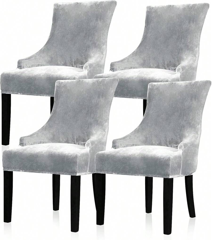 Stretch Wingback Chair Cover - Reusable Side Chair Slipcover, Accent Chair Protector Dining Room, Banquet, Home Decor (Silver, 2PC) - 02 Velvet Silver Grey - View 1