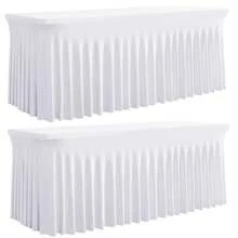 1 pieza Mantel de mesa de tela de espándex blanco, resistente a las arrugas y lavable, se ajusta a mesas de comedor rectangulares, funda elástica para mesa de patio, adecuada para bodas, banquetes, fiestas, estilo Ins de lujo, mantel elástico blanco para hotel, banquete, cumpleaños, conferencia
