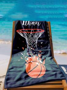 1PC Personalized Custom Beach Towel Featuring A Basketball-Themed Elements Background Design. You Can Have Your Name Customized On It. Ideal For Use On The Beach, Beside The Pool, And During Beach Holidays.