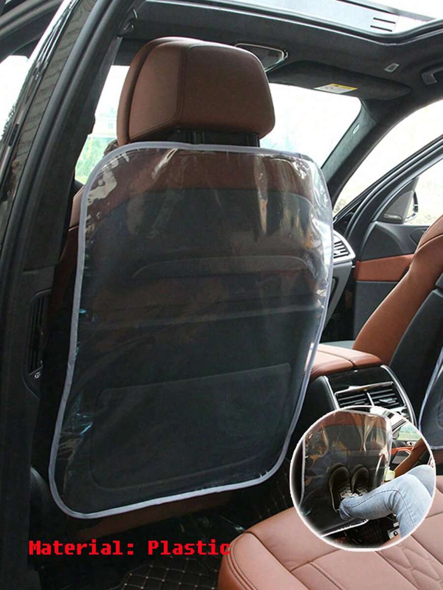 1pc Car Seat Protector Cover, Transparent Plastic Material Anti-Kick Anti-Stain Foot Mat - Multicolor - View 1