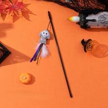 1 件万圣节逗猫玩偶，卡通毛绒猫玩偶，带羽毛和铃铛，全新万圣节猫玩偶系列