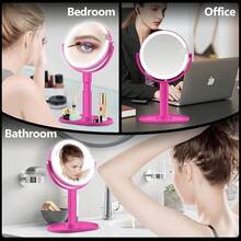 Espejo de maquillaje con luces, espejo de aumento 30X con luz e interruptoráctil, espejo de tocador con luz de 3 colores y 80 LEDs, espejo de escritorio ajustable en altura con luces, blanco - Rosa Fucsia - Ver 8