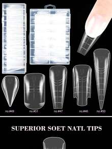 HOTWAY 70/140/150 piezas de puntas de uñas de cristal, en forma de garra de águila, cuadrada, almendra y varias formas, para extender rápidamente las uñas de cristal, extensión de uñas de gel, reutilizables para pedicura, perfectas para arte de uñas y manicura casera DIY - transparente - Ver 2